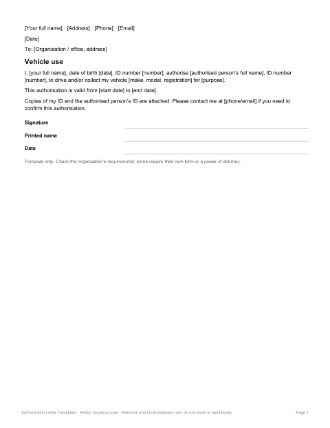 Preview of the first page of Vehicle use letter (DOCX)