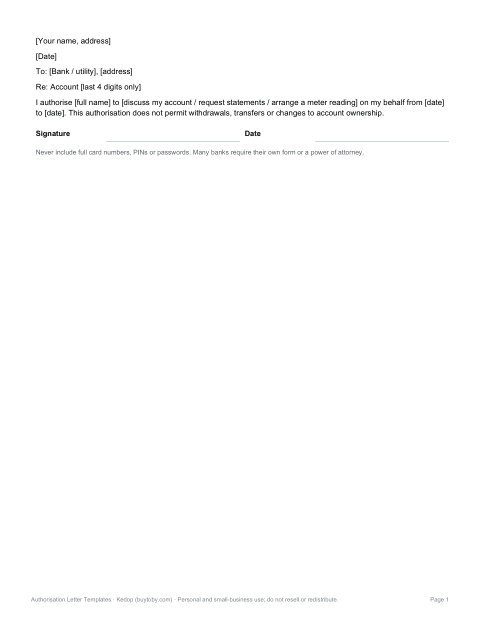 Preview of the first page of Bank / utility account letter (DOCX)