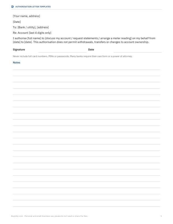 Preview of Bank Authorization Letter Template