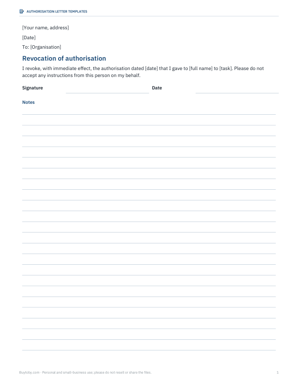 Preview of Revocation of Authorisation Letter